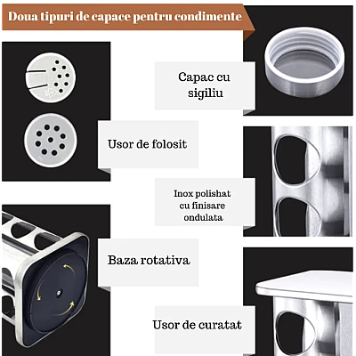 Set 16 recipiente condimente Alimar cu suport rotativ inox Set 16 recipiente condimente Alimar cu suport rotativ inox