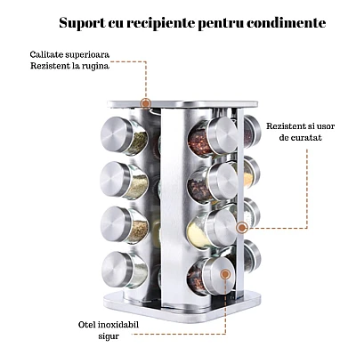 Set 16 recipiente condimente Alimar cu suport rotativ inox Set 16 recipiente condimente Alimar cu suport rotativ inox