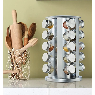 Set 20 recipiente condimente cu suport rotativ inox Set 20 recipiente condimente cu suport rotativ inox