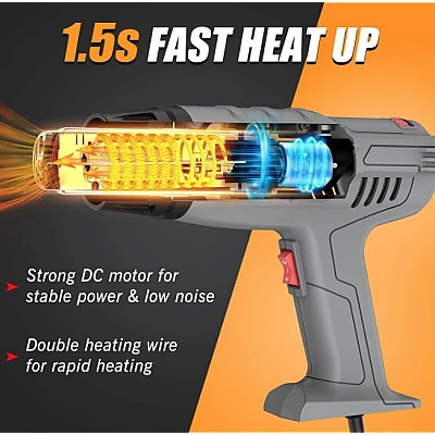 Pistol cu aer cald rezistent putere 2000 W temperatura 300 / 600 grade Negru Pistol cu aer cald rezistent putere 2000 W temperatura 300 / 600 grade Negru
