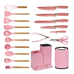 Set de 19 piese ustensile de bucatarie cu tocator si suport depozitare inclus ROZ