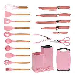 Set de 19 piese ustensile de bucatarie cu tocator si suport depozitare inclus ROZ