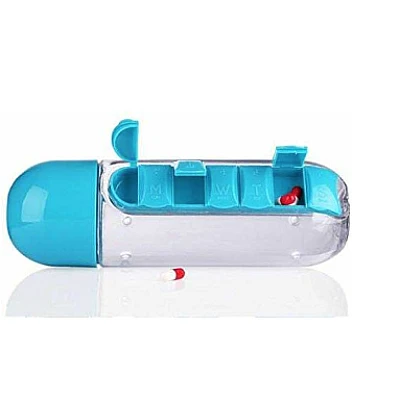 Sticla de apa cu organizator de pastile 600 ml Sticla de apa cu organizator de pastile 600 ml
