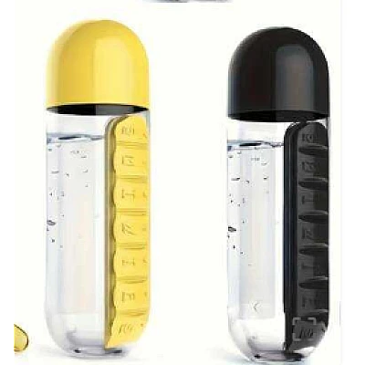 Sticla de apa cu organizator de pastile 600 ml Sticla de apa cu organizator de pastile 600 ml