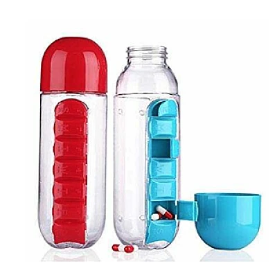 Sticla de apa cu organizator de pastile 600 ml Sticla de apa cu organizator de pastile 600 ml