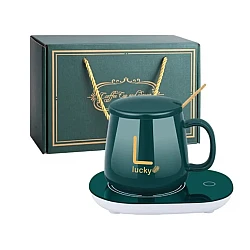 Set cadou cana ceramica baza incalzitor cu inductie incarcare USB suport cu incalzire smart VERDE