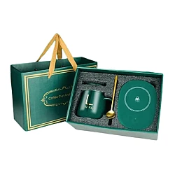 Set cadou cana ceramica baza incalzitor cu inductie incarcare USB suport cu incalzire smart VERDE Set cadou cana ceramica baza incalzitor cu inductie incarcare USB suport cu incalzire smart VERDE