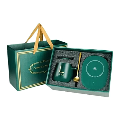 Set cadou cana ceramica baza incalzitor cu inductie incarcare USB suport cu incalzire smart VERDE Set cadou cana ceramica baza incalzitor cu inductie incarcare USB suport cu incalzire smart VERDE