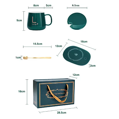 Set cadou cana ceramica baza incalzitor cu inductie incarcare USB suport cu incalzire smart VERDE Set cadou cana ceramica baza incalzitor cu inductie incarcare USB suport cu incalzire smart VERDE