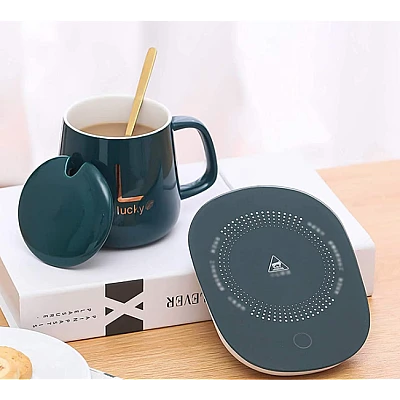Set cadou cana ceramica baza incalzitor cu inductie incarcare USB suport cu incalzire smart VERDE Set cadou cana ceramica baza incalzitor cu inductie incarcare USB suport cu incalzire smart VERDE