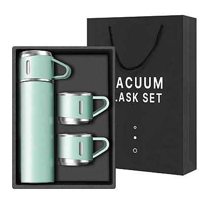 Set termos din inox cu 3 cesti 500ml sticla termoizolanta pentru bauturi fierbinti si reci VERDE Set termos din inox cu 3 cesti 500ml sticla termoizolanta pentru bauturi fierbinti si reci VERDE