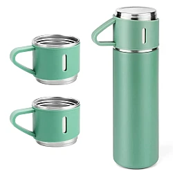 Set termos din inox cu 3 cesti 500ml sticla termoizolanta pentru bauturi fierbinti si reci VERDE