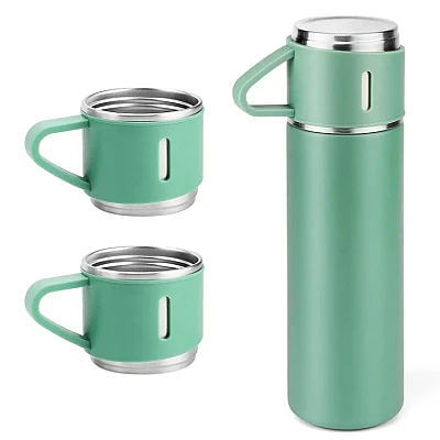 Set termos din inox cu 3 cesti 500ml sticla termoizolanta pentru bauturi fierbinti si reci VERDE Set termos din inox cu 3 cesti 500ml sticla termoizolanta pentru bauturi fierbinti si reci VERDE