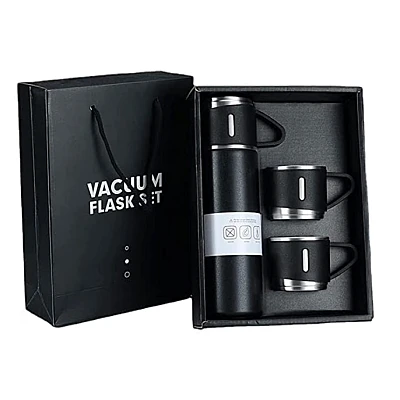 Set termos din inox cu 3 cesti 500ml sticla termoizolanta pentru bauturi fierbinti si reci NEGRU Set termos din inox cu 3 cesti 500ml sticla termoizolanta pentru bauturi fierbinti si reci NEGRU