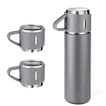Set termos din inox cu 3 cesti 500ml sticla termoizolanta pentru bauturi fierbinti si reci GRI