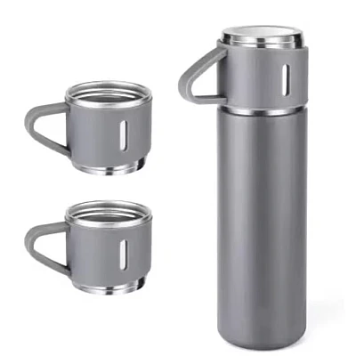 Set termos din inox cu 3 cesti 500ml sticla termoizolanta pentru bauturi fierbinti si reci GRI Set termos din inox cu 3 cesti 500ml sticla termoizolanta pentru bauturi fierbinti si reci GRI