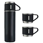 Set termos din inox cu 3 cesti 500ml sticla termoizolanta pentru bauturi fierbinti si reci NEGRU