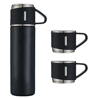 Set termos din inox cu 3 cesti 500ml sticla termoizolanta pentru bauturi fierbinti si reci NEGRU Set termos din inox cu 3 cesti 500ml sticla termoizolanta pentru bauturi fierbinti si reci NEGRU