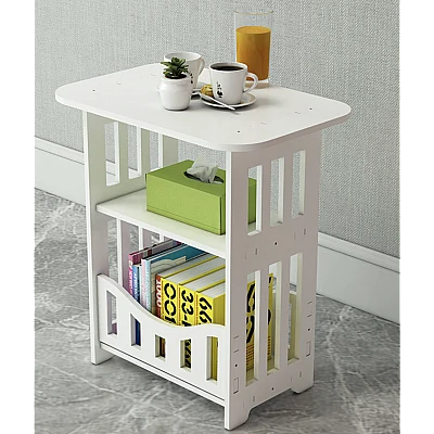 Noptiera alba decorativa din PVC 2 polite 45cm Noptiera alba decorativa din PVC 2 polite 45cm