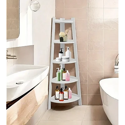 Raft de Colt din PVC cu 5 etajere pentru camera baie sau bucatarie 106x30x30cm Alb Raft de Colt din PVC cu 5 etajere pentru camera baie sau bucatarie 106x30x30cm Alb