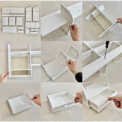 Etajeta pentru Birou cu 6 compartimente si un sertar PVC 55x14x34cm Alb Etajeta pentru Birou cu 6 compartimente si un sertar PVC 55x14x34cm Alb