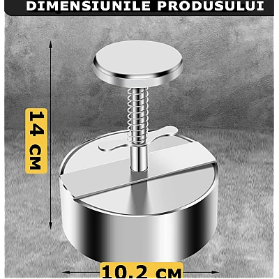Presa De Burger Reglabila diametru 10.2 cm din otel inoxidabil Presa De Burger Reglabila diametru 10.2 cm din otel inoxidabil