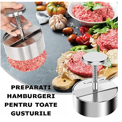 Presa De Burger Reglabila diametru 10.2 cm din otel inoxidabil Presa De Burger Reglabila diametru 10.2 cm din otel inoxidabil