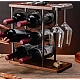 Suport pentru 6 sticle vin si 2 pahare din otel si lemn Suport pentru 6 sticle vin si 2 pahare din otel si lemn