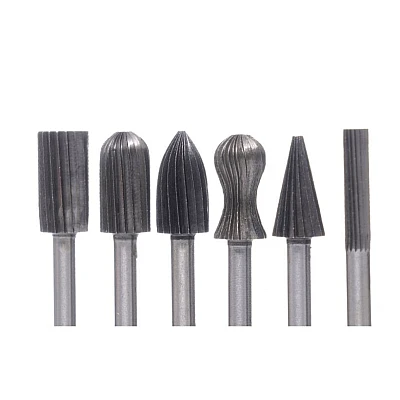 Set de 6 freze pentru metal diferite modele coada de 6mm Set de 6 freze pentru metal diferite modele coada de 6mm