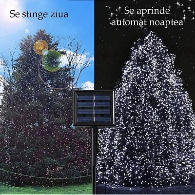 Instalatie Solara 10 Metri cu 100 LED liniara ALB RECE HS Instalatie Solara 10 Metri cu 100 LED liniara ALB RECE HS