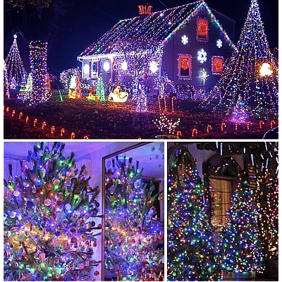 Instalatie solara 500 LED de 50 metri cu telecomanda pentru exterior MULTICOLOR HS Instalatie solara 500 LED de 50 metri cu telecomanda pentru exterior MULTICOLOR HS