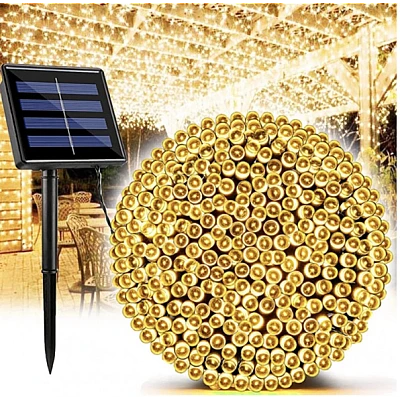 Instalatie solara 500 LED de 50 metri cu telecomanda pentru exterior ALB CALD HS