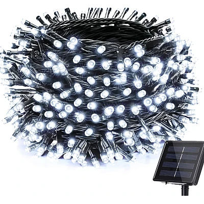 Instalatie solara 1000 LED de 100 metri cu telecomanda pentru exterior ALB RECE HS Instalatie solara 1000 LED de 100 metri cu telecomanda pentru exterior ALB RECE HS