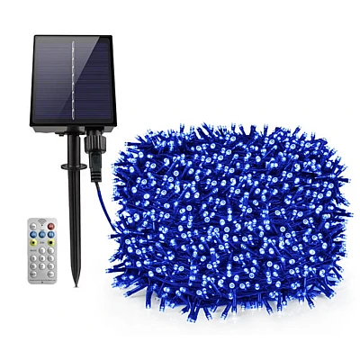 Instalatie solara 1000 LED de 100 metri cu telecomanda pentru exterior ALBASTRA HS Instalatie solara 1000 LED de 100 metri cu telecomanda pentru exterior ALBASTRA HS