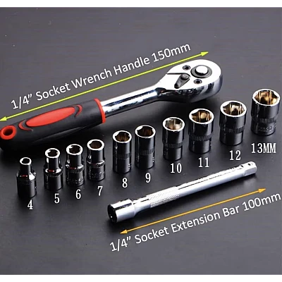 RIB chei tubulare 12 piese 1/4 cu cheie clichet otel crom vanadiu 4-13 mm RIB chei tubulare 12 piese 1/4 cu cheie clichet otel crom vanadiu 4-13 mm