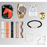 Set cadou ceas Smartwatch 9 in 1 H1000 Ultra 3 cu accesorii casti bratara