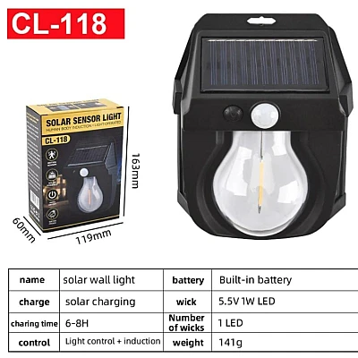 Lampa solara de perete stil BEC cu senzor miscare CL 118 pentru exterior Lampa solara de perete stil BEC cu senzor miscare CL 118 pentru exterior