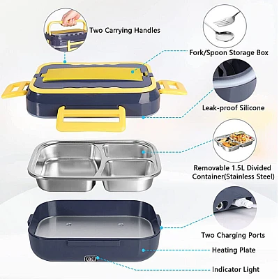 Caserola electrica capacitate 1.5L cu accesorii la priza sau auto pentru incalzire si depozitare mancare aliemntare Caserola electrica capacitate 1.5L cu accesorii la priza sau auto pentru incalzire si depozitare mancare aliemntare
