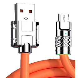 Cablu de date USB cu USB A 120W 6A 1m Portocaliu capete Metalice MicroUSB Cablu de date USB cu USB A 120W 6A 1m Portocaliu capete Metalice MicroUSB