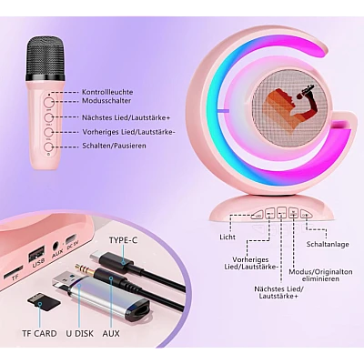 Boxa karaoke cu 2 microfoane wireless Bluetooth USB MI Boxa karaoke cu 2 microfoane wireless Bluetooth USB MI