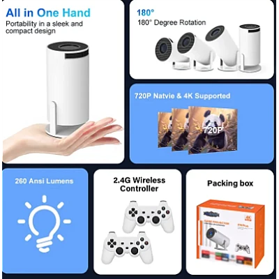 Proiector de jocuri X10 Plus 4K 120 lumeni 64 GB cu telecomanda 10000 de jocuri si 2 controller Proiector de jocuri X10 Plus 4K 120 lumeni 64 GB cu telecomanda 10000 de jocuri si 2 controller