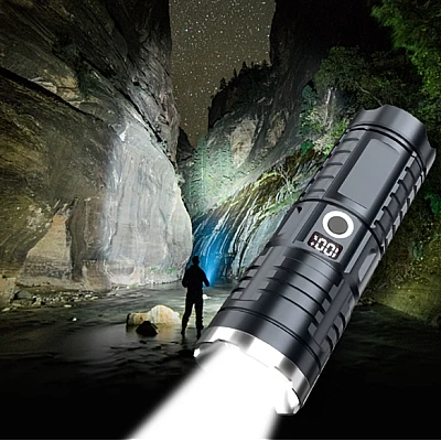 Lanterna de mana cu zoom telescopic F 916A afisaj procent baterie Lanterna de mana cu zoom telescopic F 916A afisaj procent baterie