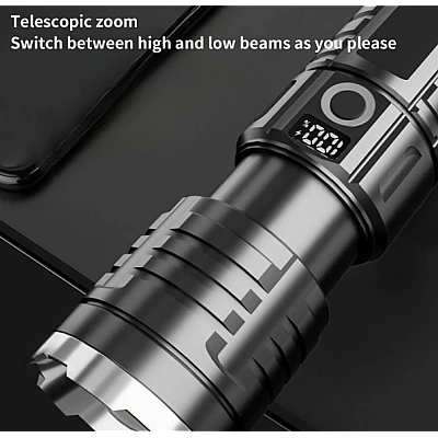 Lanterna de mana cu zoom telescopic F 916A afisaj procent baterie Lanterna de mana cu zoom telescopic F 916A afisaj procent baterie