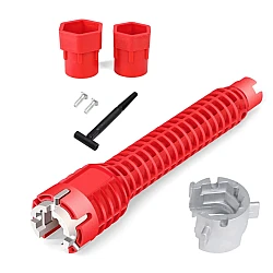 Cheie multifunctionala rosie pentru instalatii sanitare 3 capete interschimbabile
