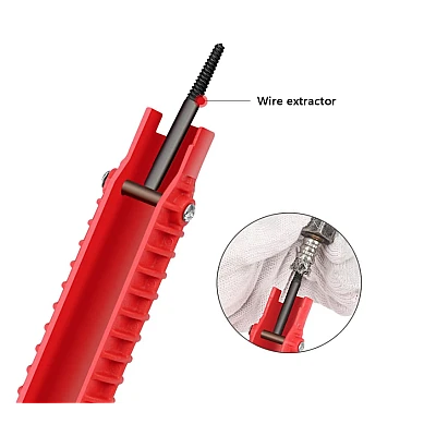 Cheie multifunctionala rosie pentru instalatii sanitare 3 capete interschimbabile Cheie multifunctionala rosie pentru instalatii sanitare 3 capete interschimbabile