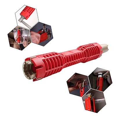 Cheie multifunctionala rosie pentru instalatii sanitare 3 capete interschimbabile Cheie multifunctionala rosie pentru instalatii sanitare 3 capete interschimbabile