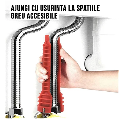 Cheie multifunctionala rosie pentru instalatii sanitare 3 capete interschimbabile Cheie multifunctionala rosie pentru instalatii sanitare 3 capete interschimbabile