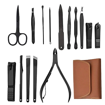 Set 16 piese MANICHIURA profesionala otel negru mat BASE Set 16 piese MANICHIURA profesionala otel negru mat BASE