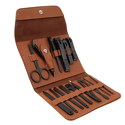 Set 16 piese MANICHIURA profesionala otel negru mat BASE Set 16 piese MANICHIURA profesionala otel negru mat BASE