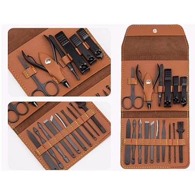 Set 16 piese MANICHIURA profesionala otel negru mat BASE Set 16 piese MANICHIURA profesionala otel negru mat BASE
